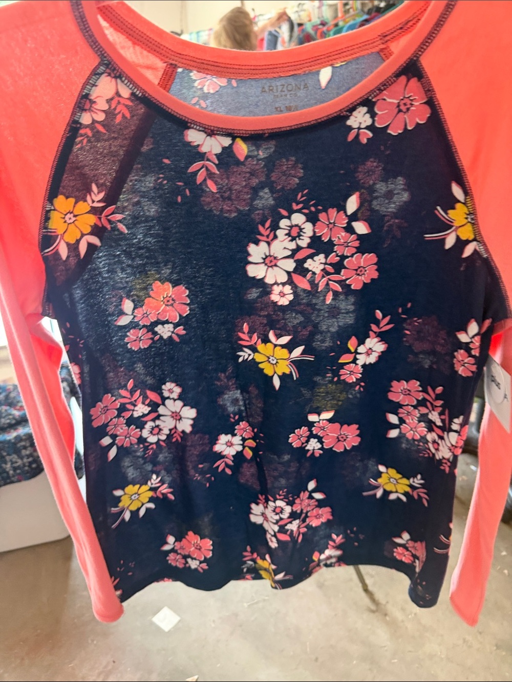 Arizona Jean Company Girls' Long Sleeve Floral Tee - Navy, Coral, Pink, Yellow